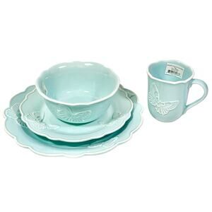 Lenox Butterfly Meadow Carved Blue 4-Piece Set Dinner Accent Plate Bowl & Mug